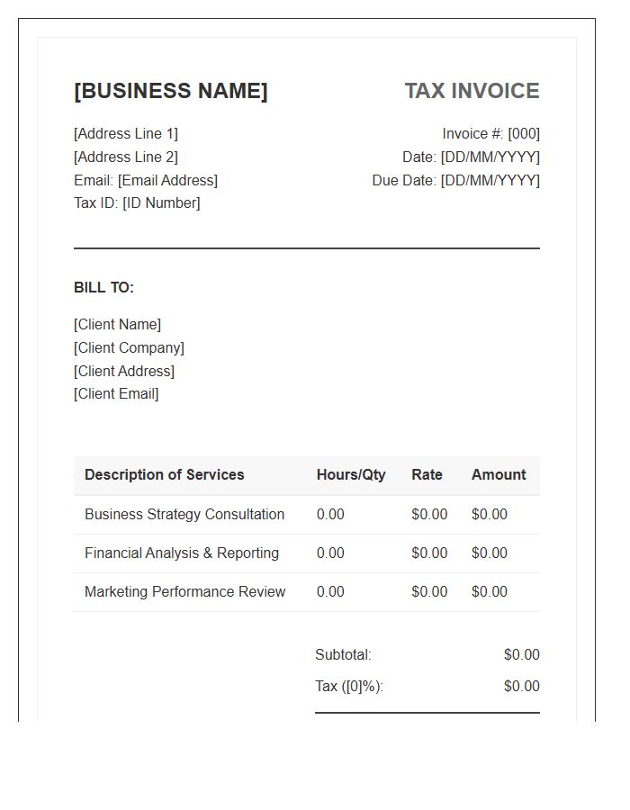Small Business Consultant Tax Invoice Template