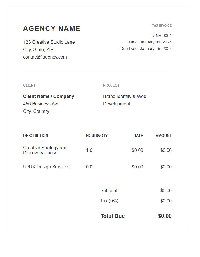 Boutique Agency Tax Invoice Template