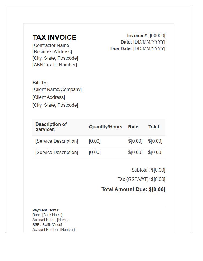 Contractor Tax Invoice Template Document