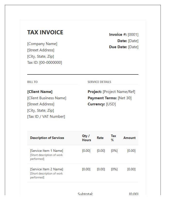 Detailed Service Tax Invoice Template