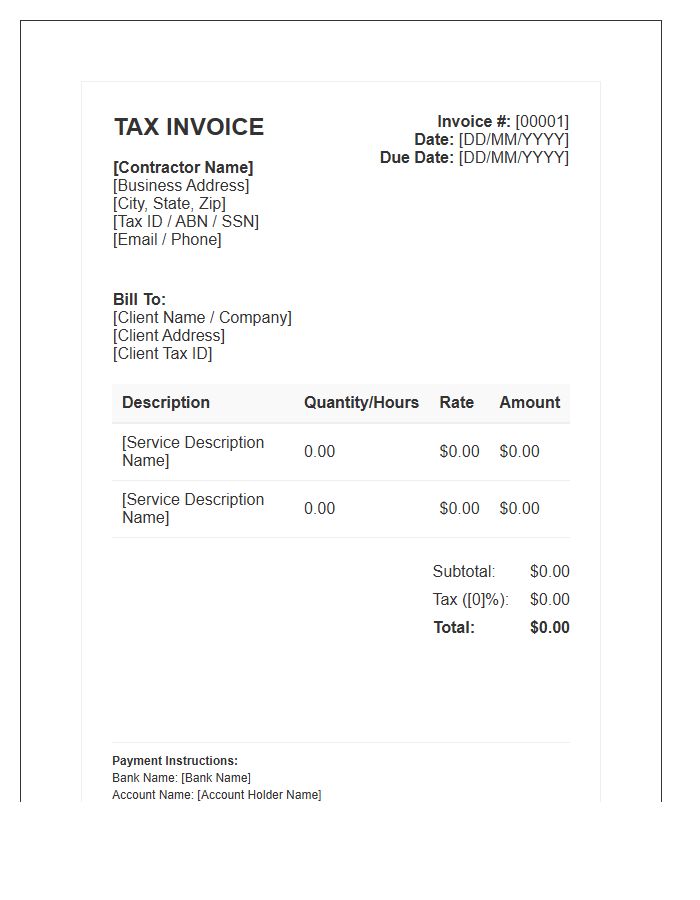 Independent Contractor Tax Invoice Template