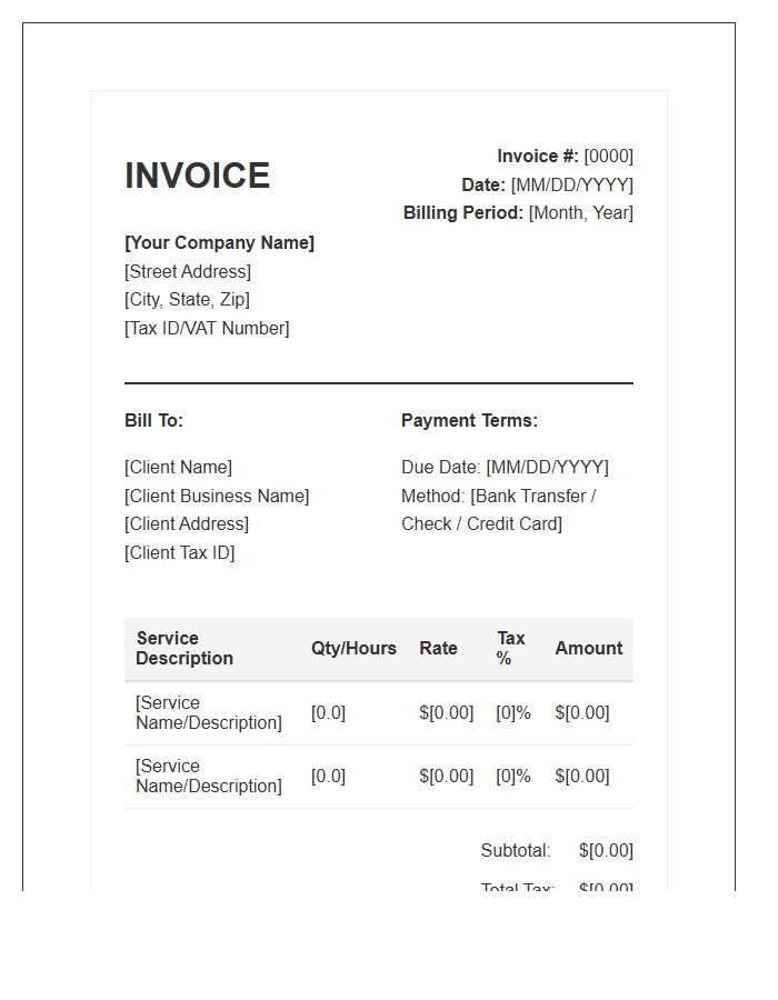 Monthly Service Tax Invoice Template