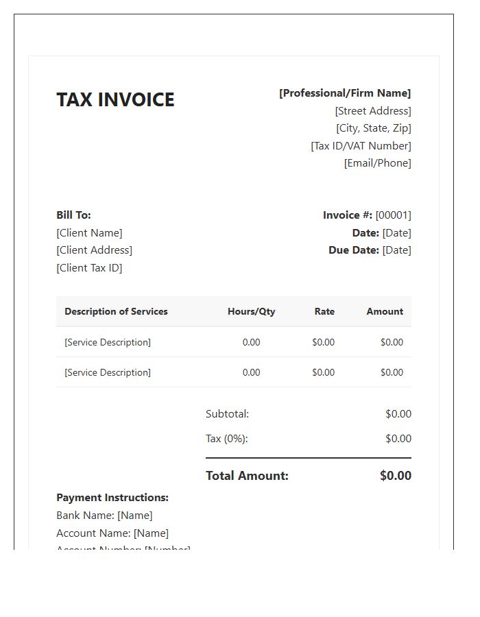 Professional Fees Tax Invoice Template