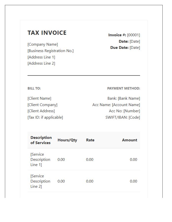 Professional Service Tax Invoice Template