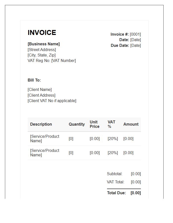 Small Business VAT Invoice Template