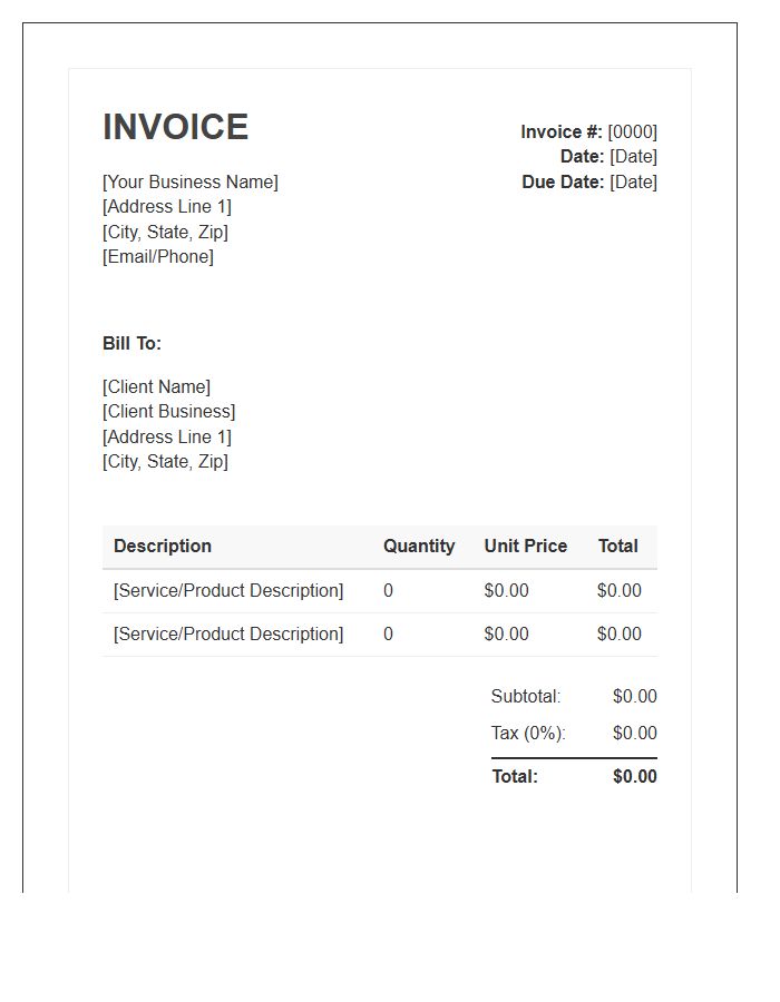 Standard Small Business Invoice Template