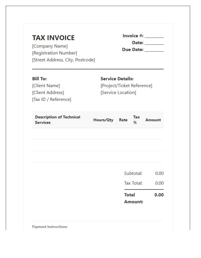 Technical Service Tax Invoice Template