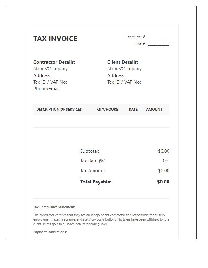 Contractor Tax Compliance Invoice Template