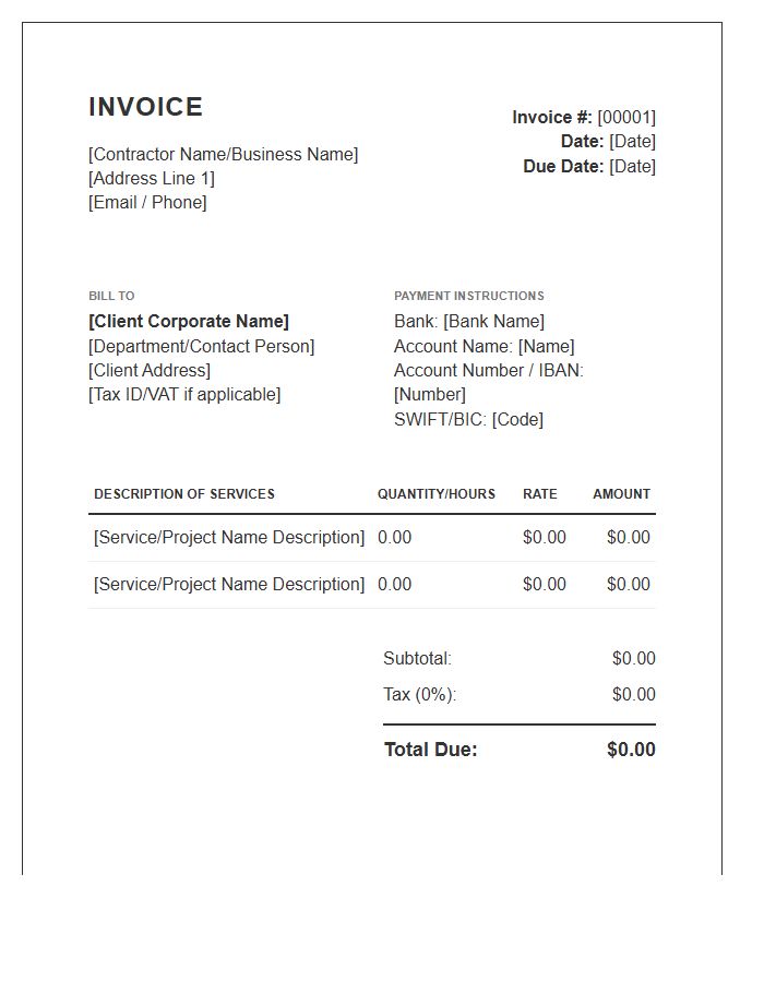 Corporate Independent Contractor Invoice Template