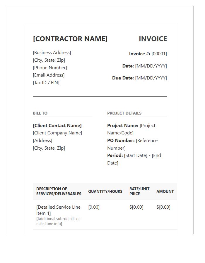 Detailed Independent Contractor Invoice Template