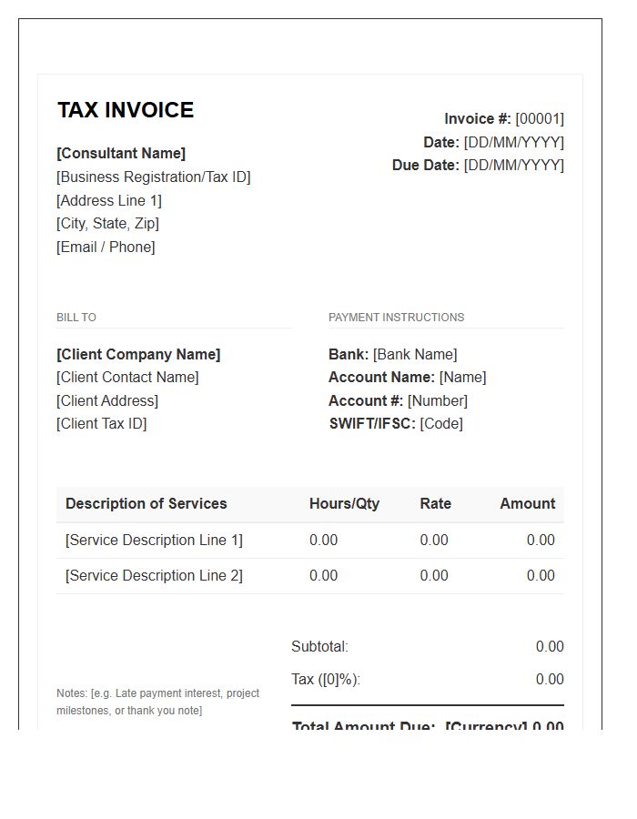 Independent Consultant Tax Invoice Template