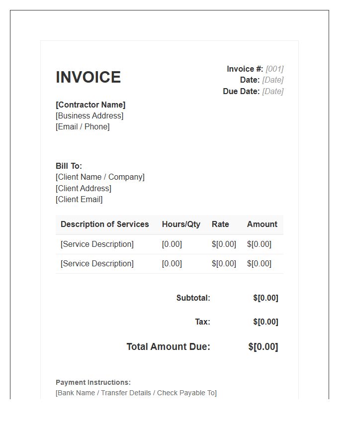 Independent Contractor Service Invoice Template