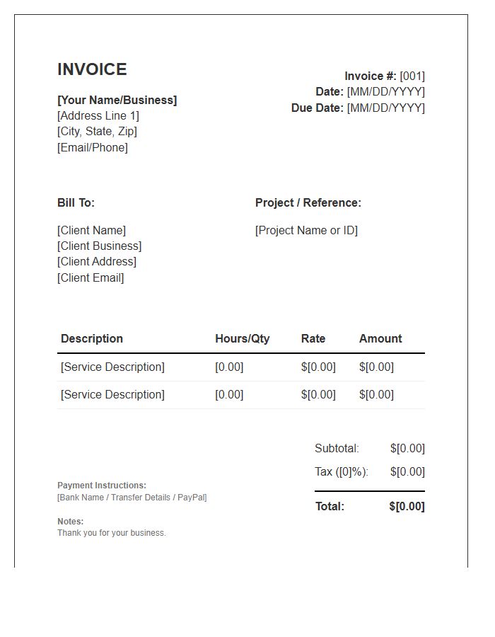 Independent Professional Service Invoice Template