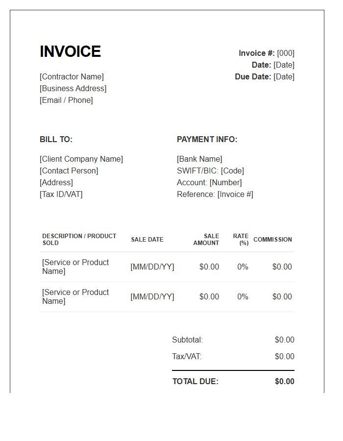 Independent Sales Contractor Invoice Template