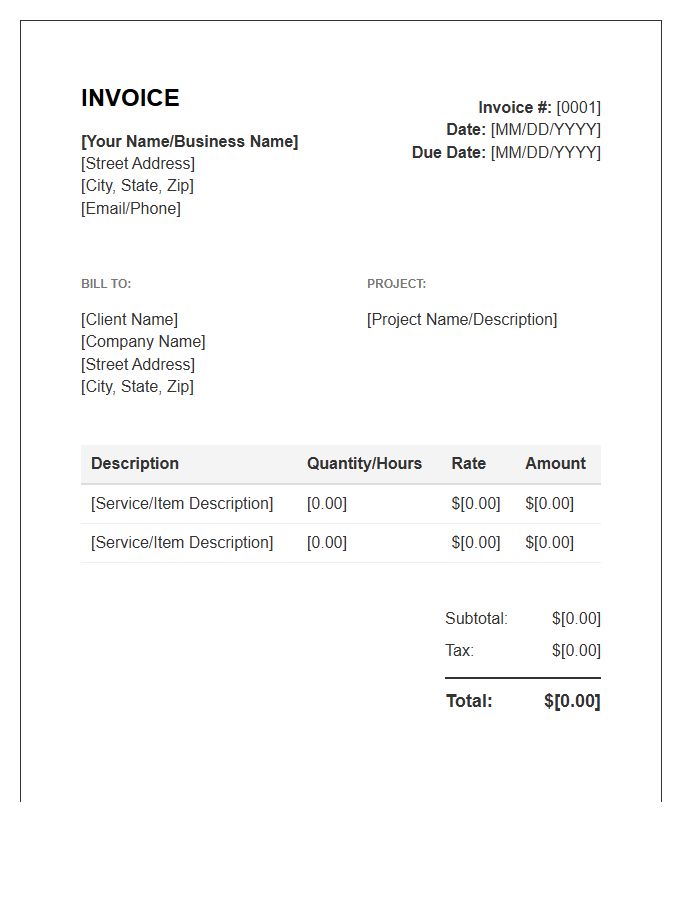 Independent Worker Business Invoice Template