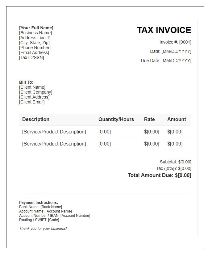 Self Employed Tax Invoice Template