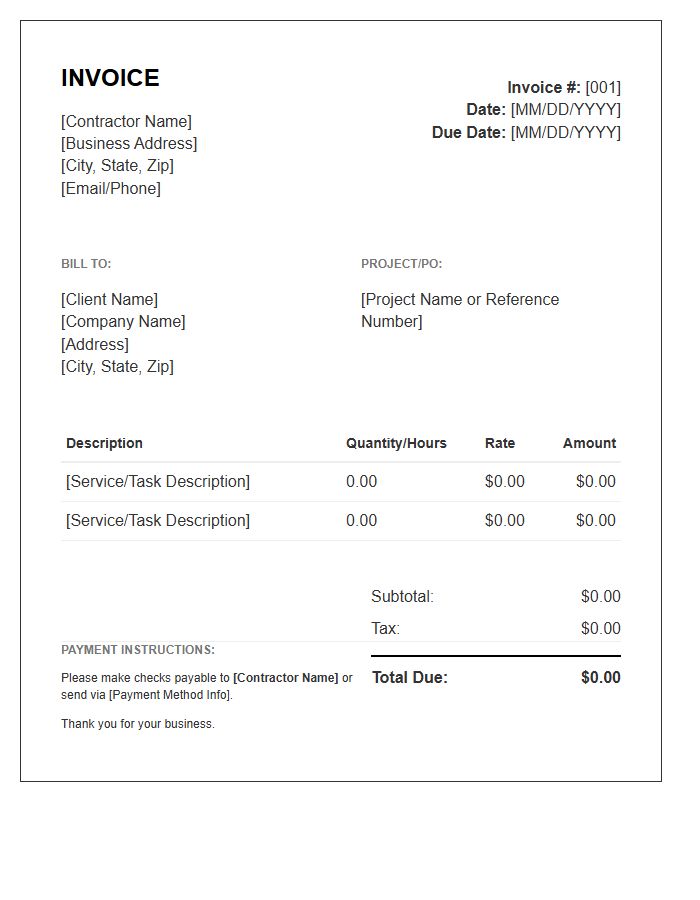 Small Business Independent Contractor Invoice Template