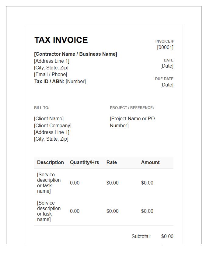Standard Contractor Tax Invoice Template