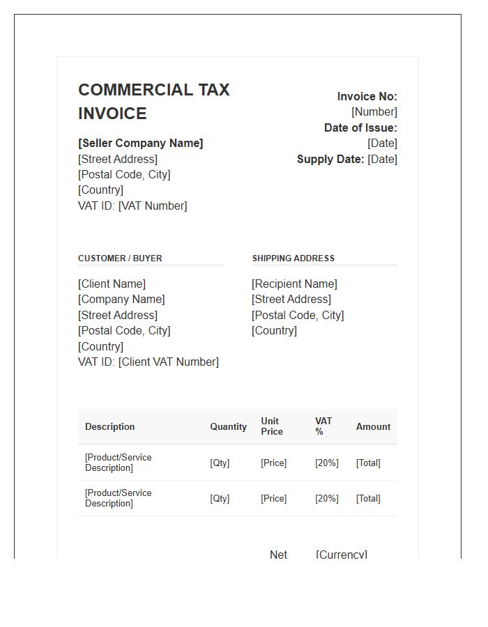 European Union Commercial Tax Invoice Template