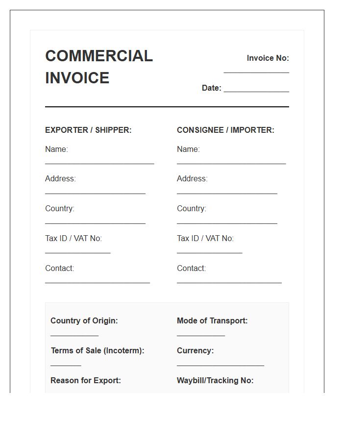 International Trade Commercial Tax Invoice Template