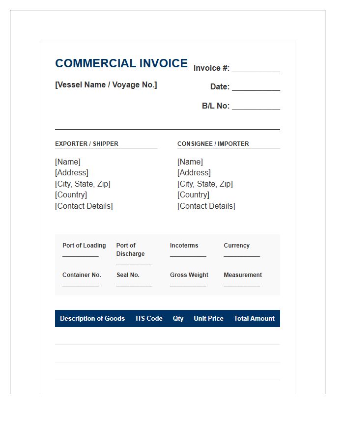 Maritime Logistics Commercial Tax Invoice Template