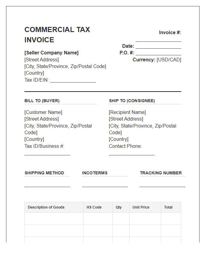 North American Commercial Tax Invoice Template