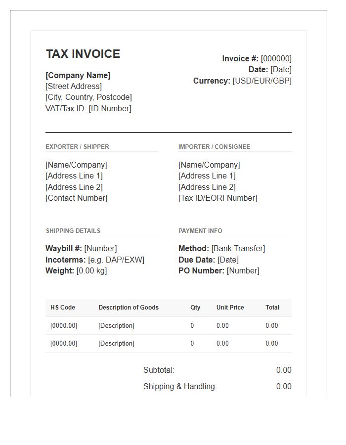 Professional International Shipping Tax Invoice Template
