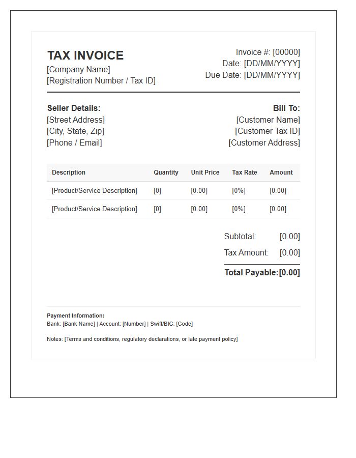 Regulatory Compliant Commercial Tax Invoice Template