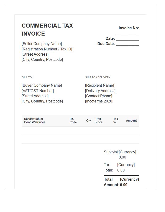 Standardized Global Commercial Tax Invoice Template