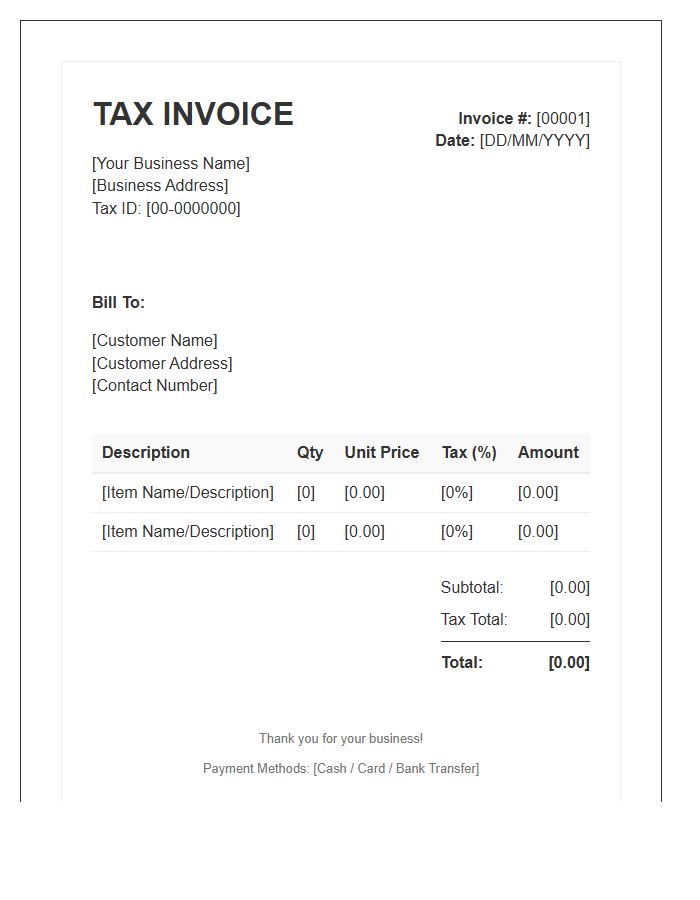 Business To Consumer Retail Sales Tax Invoice Template