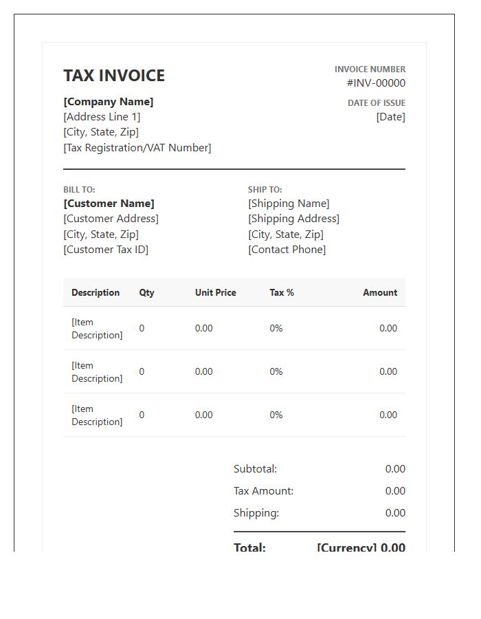 Comprehensive Retail Sales Tax Invoice Template