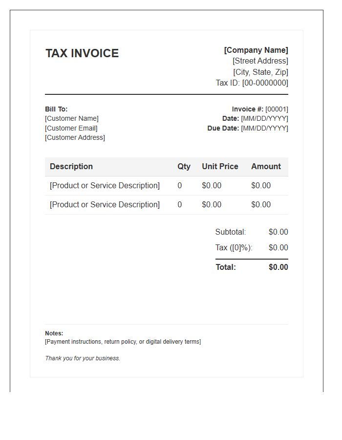 Digital Retail Sales Tax Invoice Template
