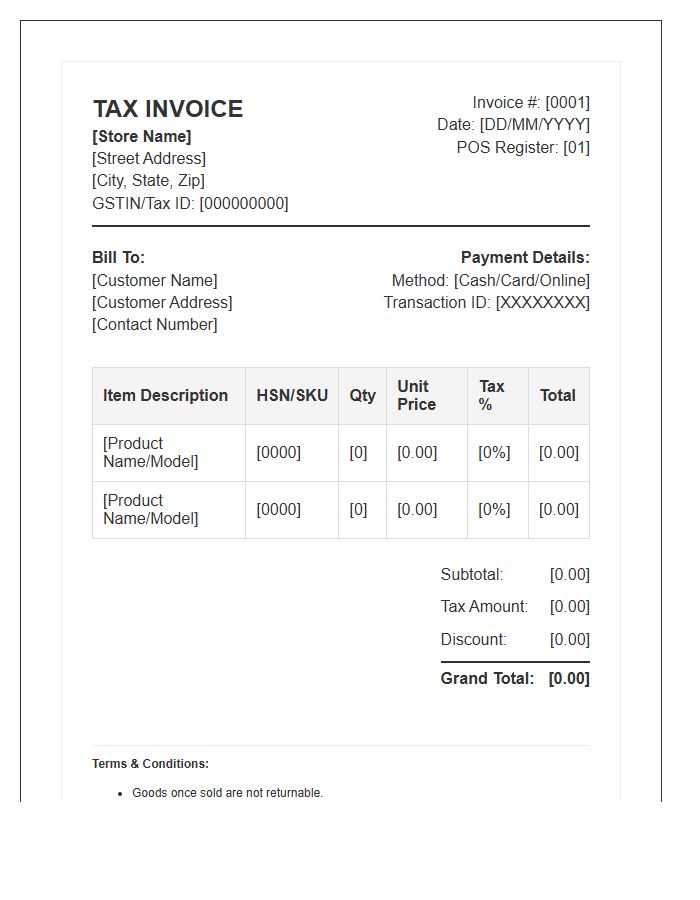 Electronic Retail Sales Tax Invoice Template