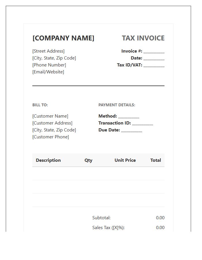 Formal Retail Sales Tax Invoice Template