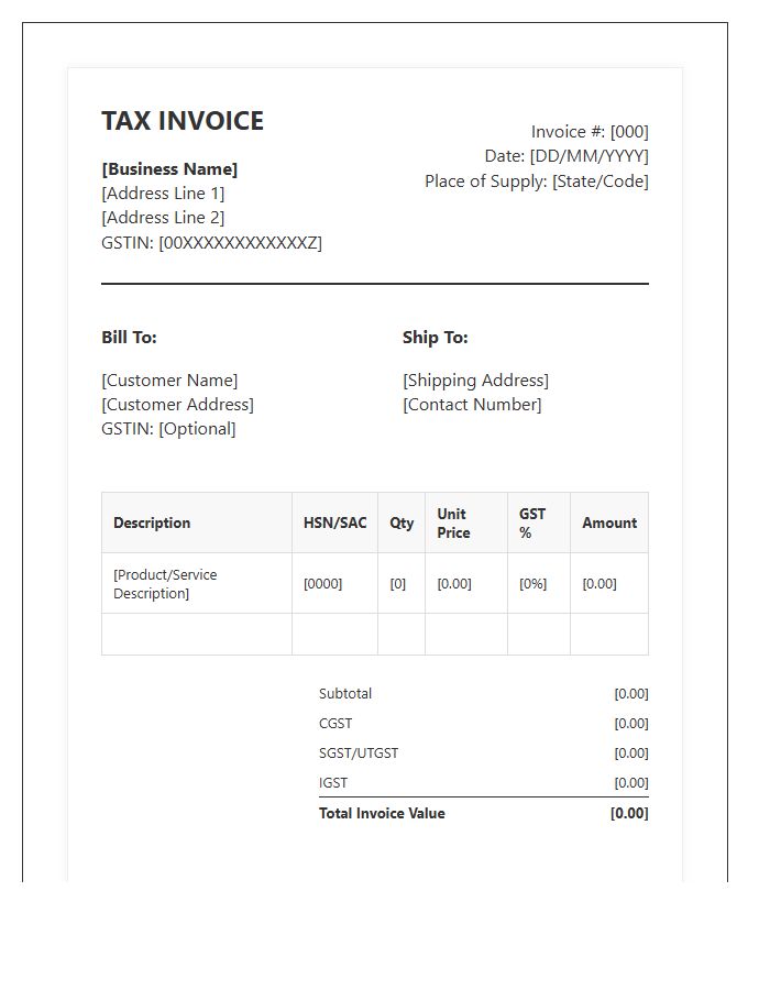 GST Retail Sales Tax Invoice Template