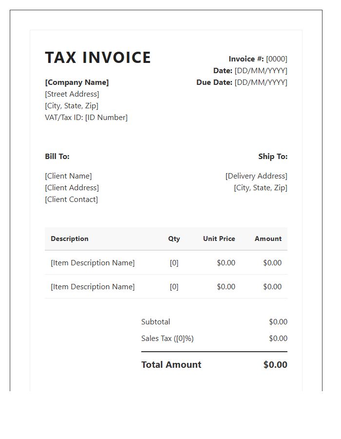 Professional Retail Sales Tax Invoice Template
