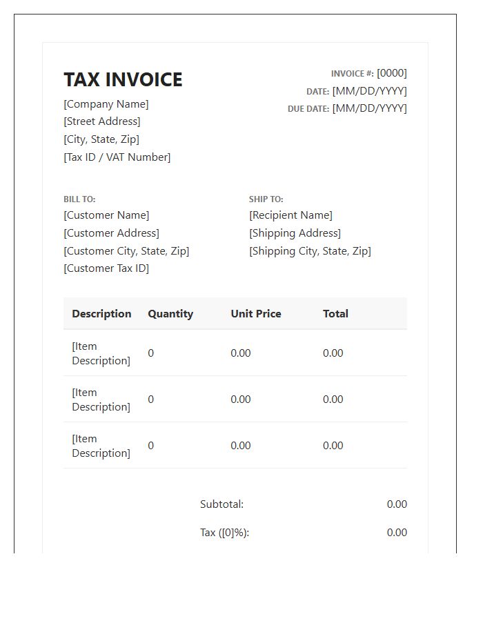 Standard Retail Sales Tax Invoice Template