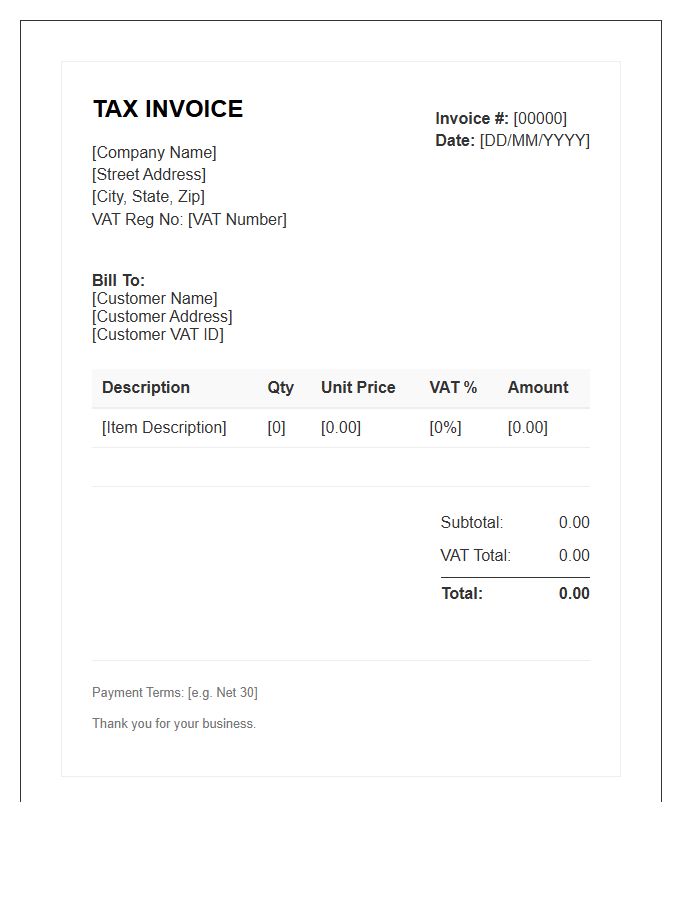 VAT Retail Sales Tax Invoice Template