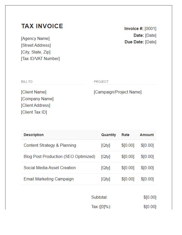 Content Marketing Agency Tax Invoice Template
