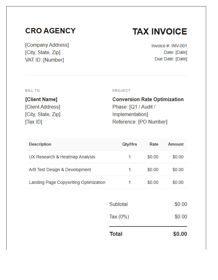 Conversion Rate Optimization Tax Invoice Template