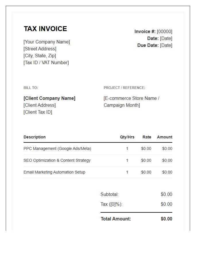 Ecommerce Digital Marketing Tax Invoice Template