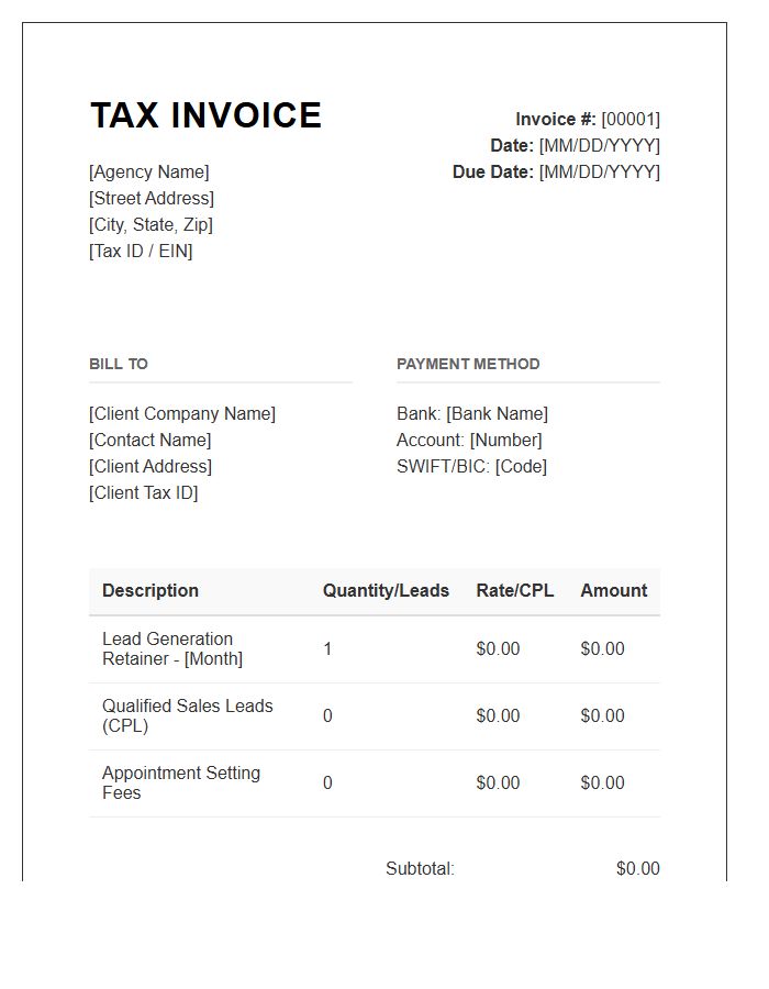 Lead Generation Agency Tax Invoice Template