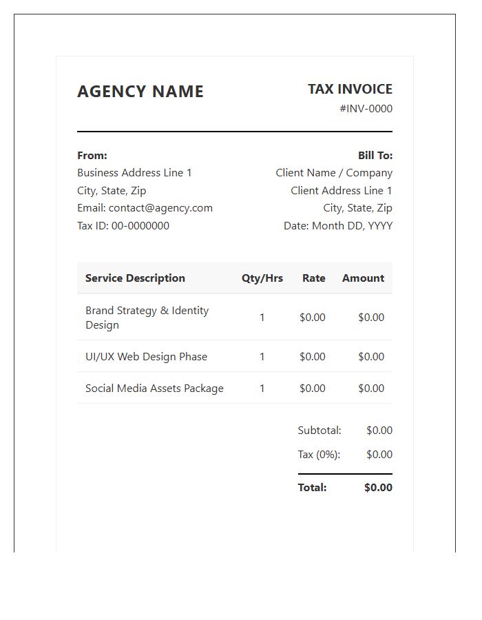 Online Branding Agency Tax Invoice Template