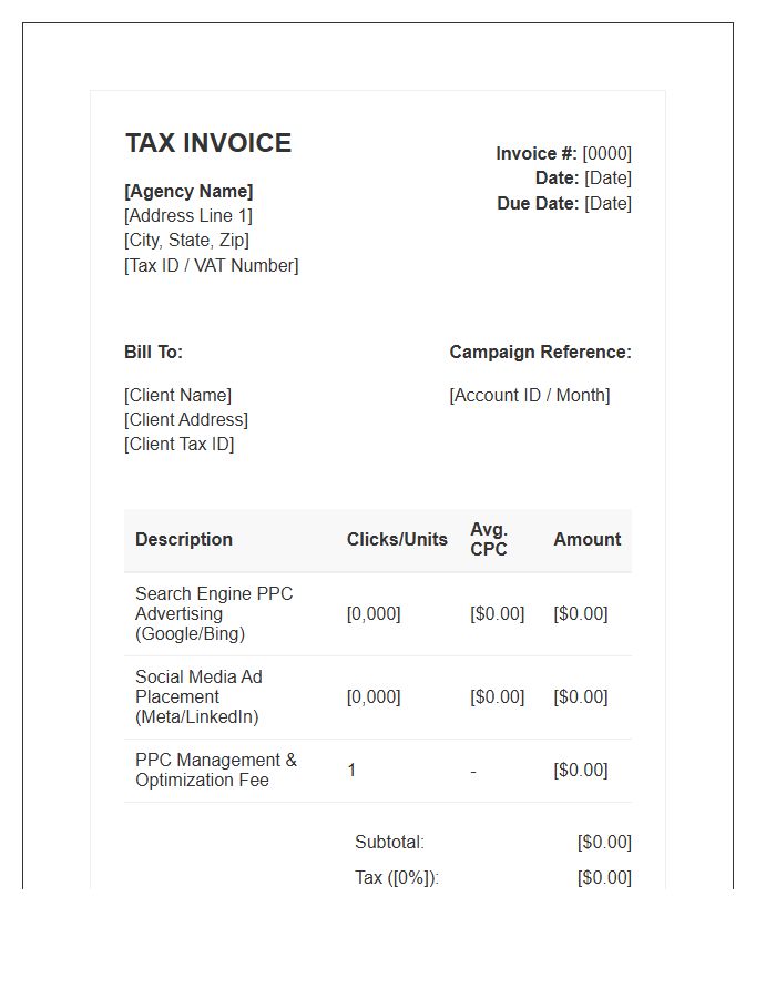 Pay Per Click Advertising Tax Invoice Template