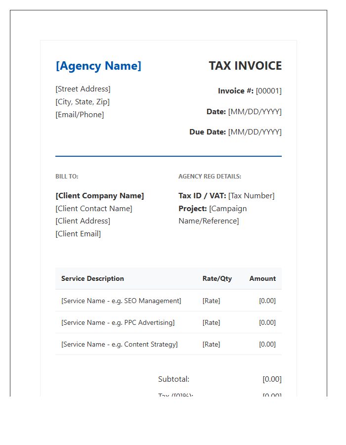 Professional Digital Marketing Agency Tax Invoice Template