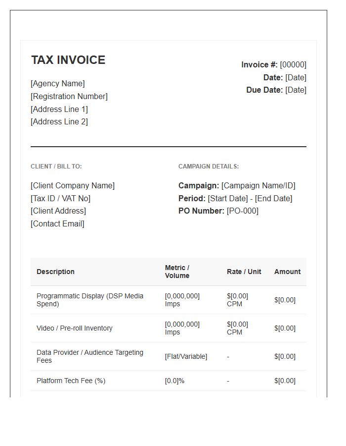 Programmatic Advertising Agency Tax Invoice Template