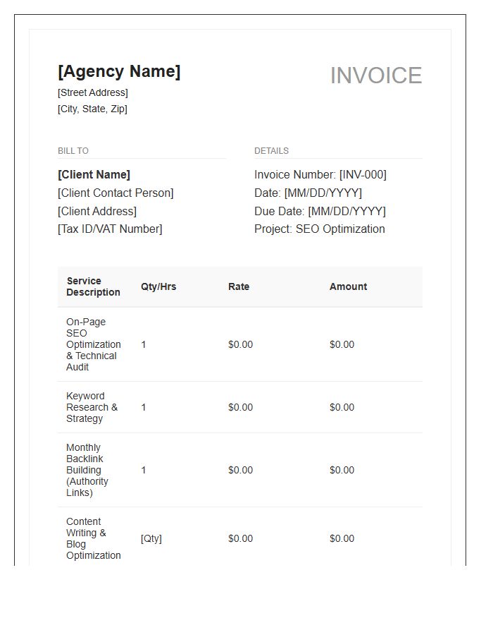 Search Engine Optimization Service Tax Invoice Template