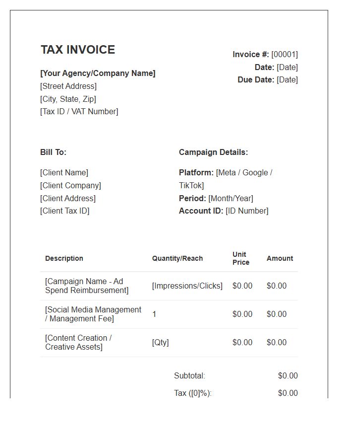 Social Media Advertising Tax Invoice Template