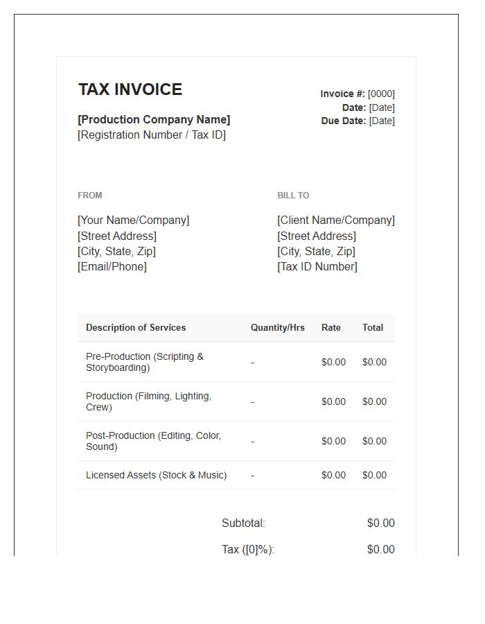 Video Marketing Production Tax Invoice Template