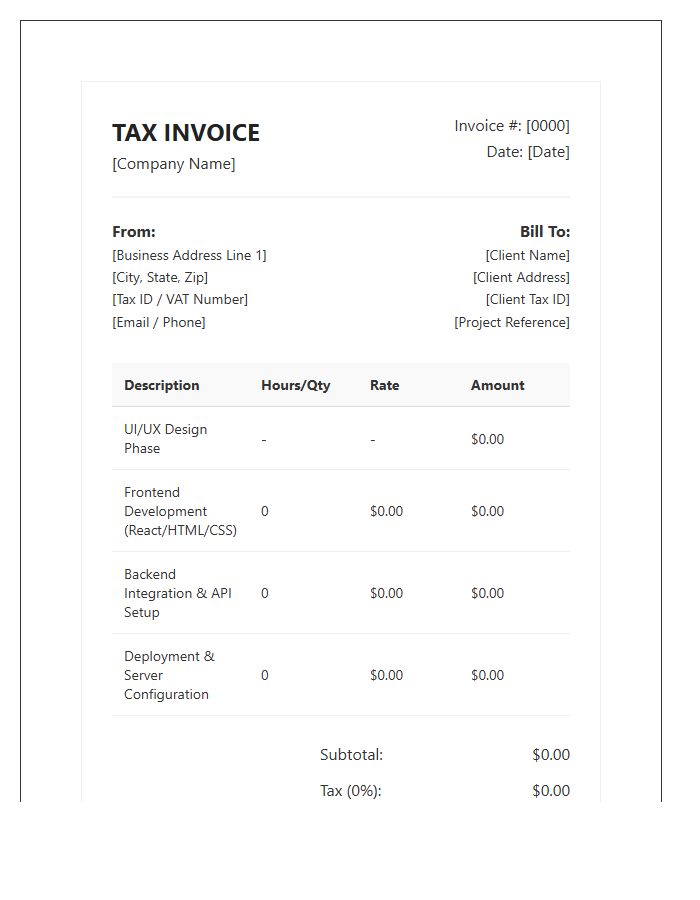 Web Design And Development Tax Invoice Template
